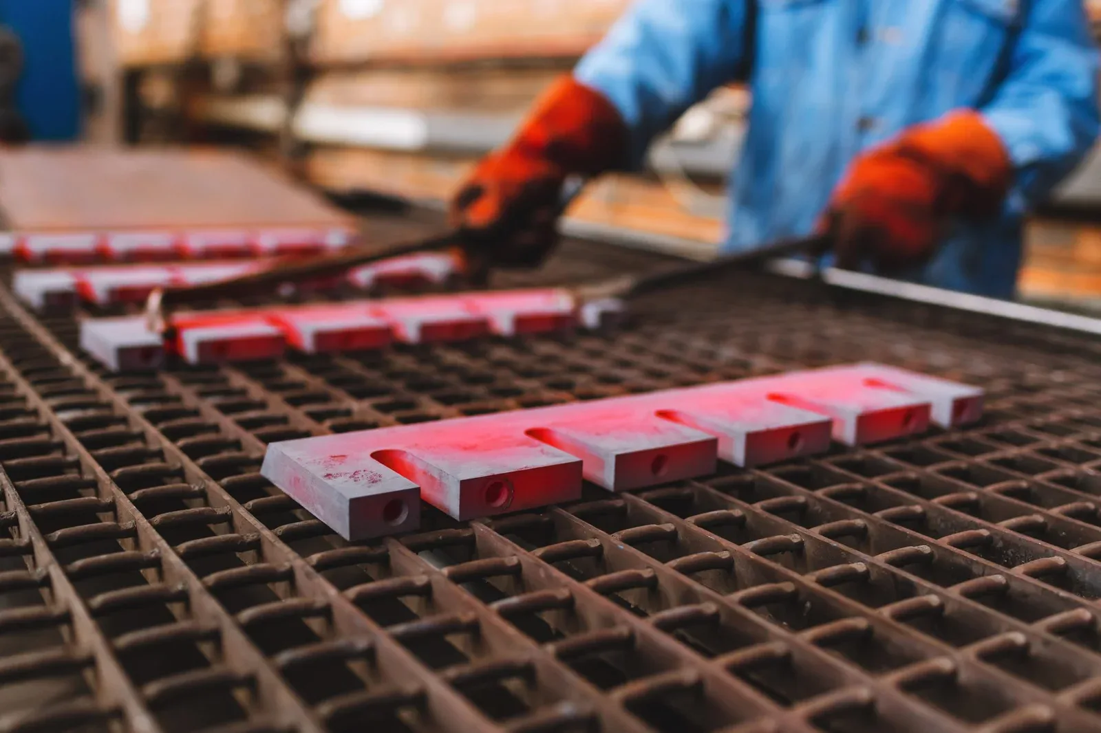 Blades during heat treatment